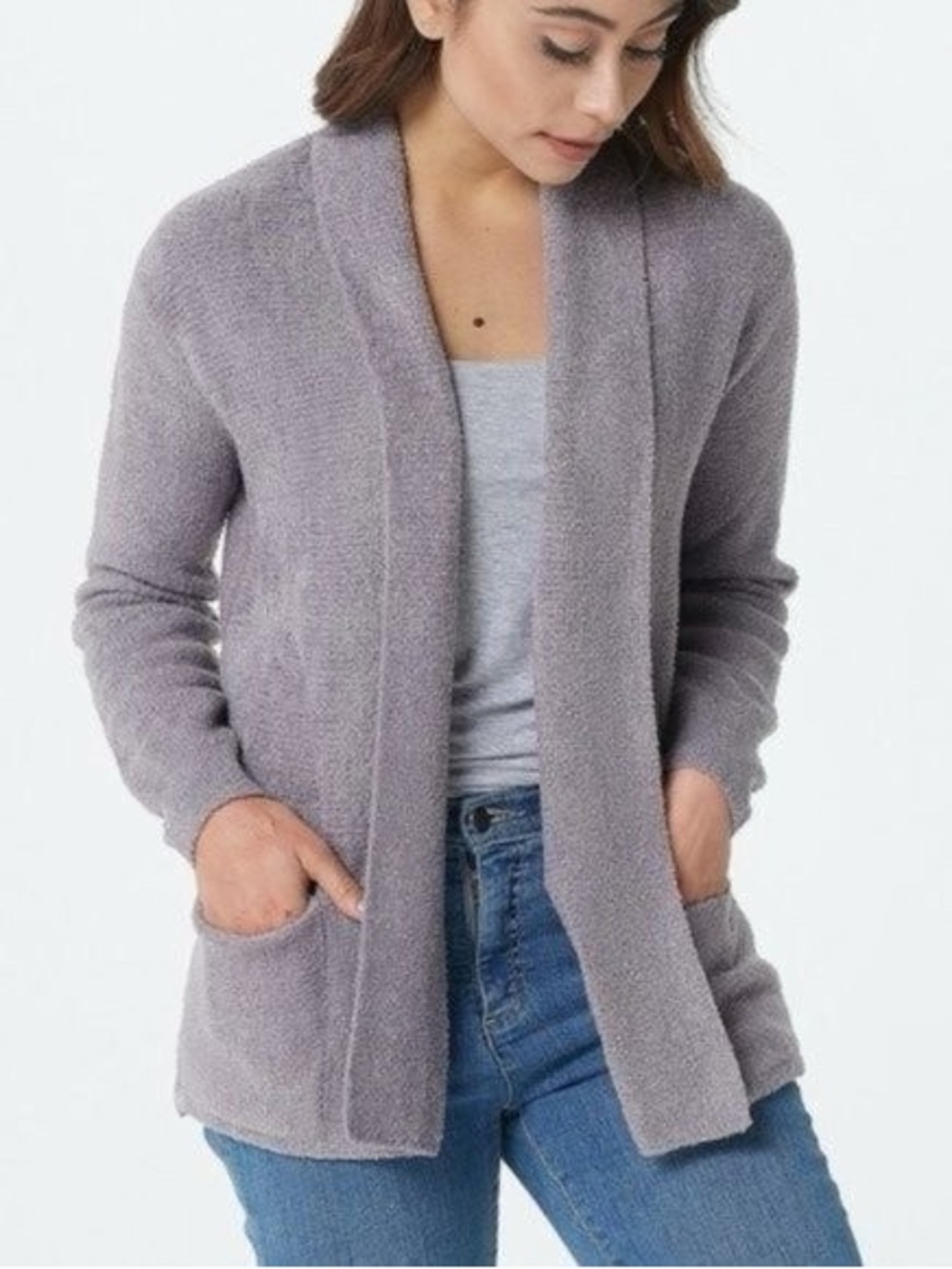 Barefoot Dreams CozyChic Lite Open Front Cardigan Sweater in Grey Lounge Soft
